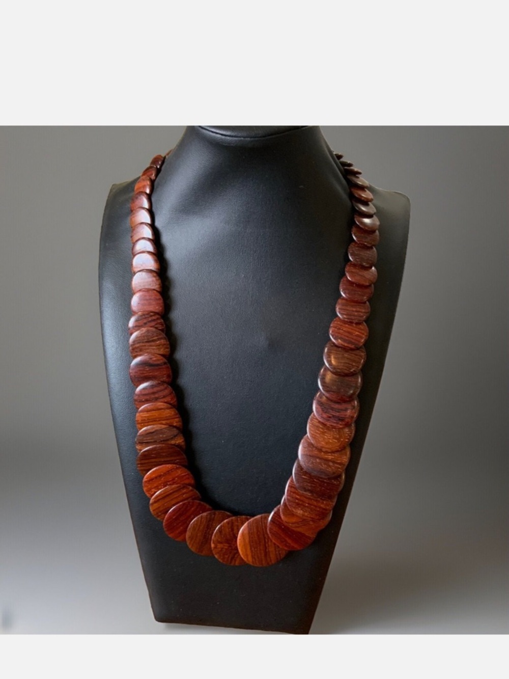 VINTAGE Handcrafted Brown Wooden Disk Necklace - Women Jewelry